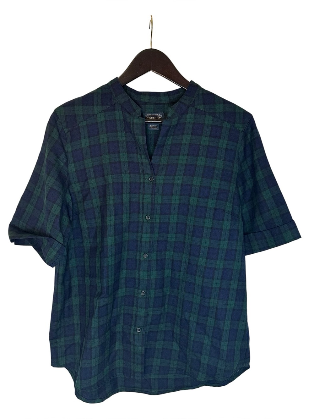 Pendleton Virgin Wool Green Blue Plaid Short Sleeve Shirt